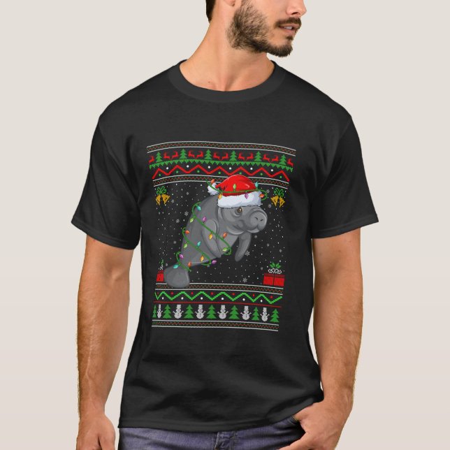 T-shirt Manatte Noël éclaire Père Noël Ugly Sweater Noël (Devant)