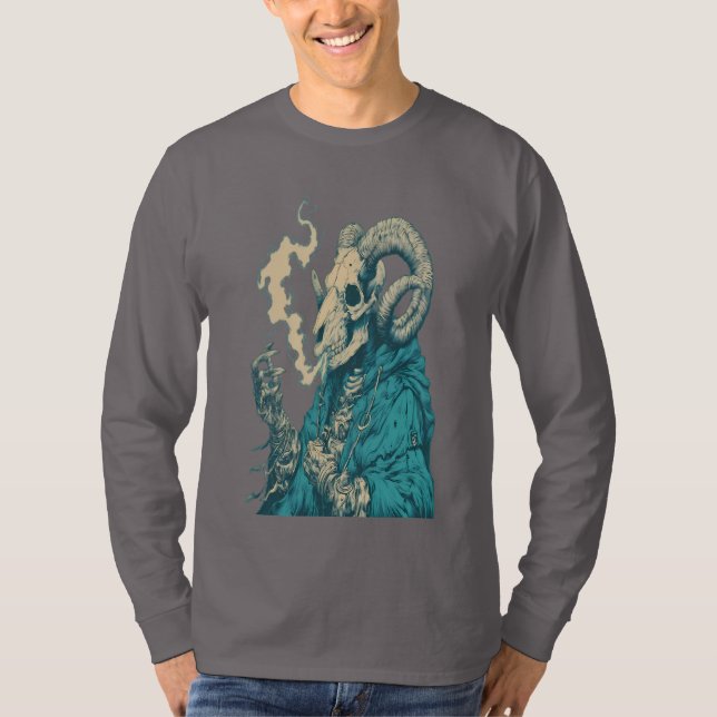 T-shirt Manche longue crâne de bélier fumeur occulte (Devant)