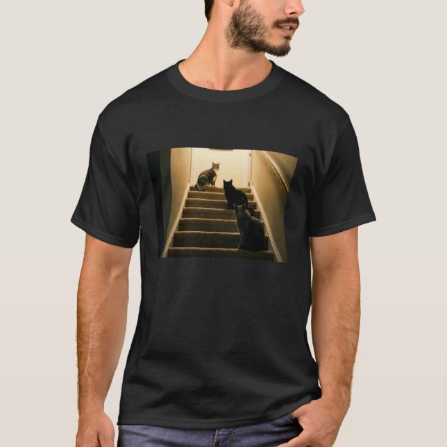 T-shirt Manche longue scène d'escalier de chat drôle (Devant)