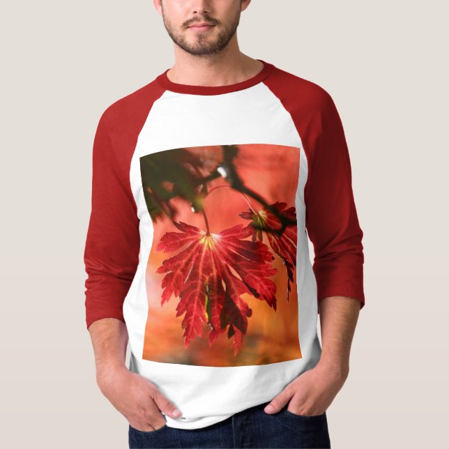 T-shirt Manches longues à feuille rouge pour hommes (Devant)