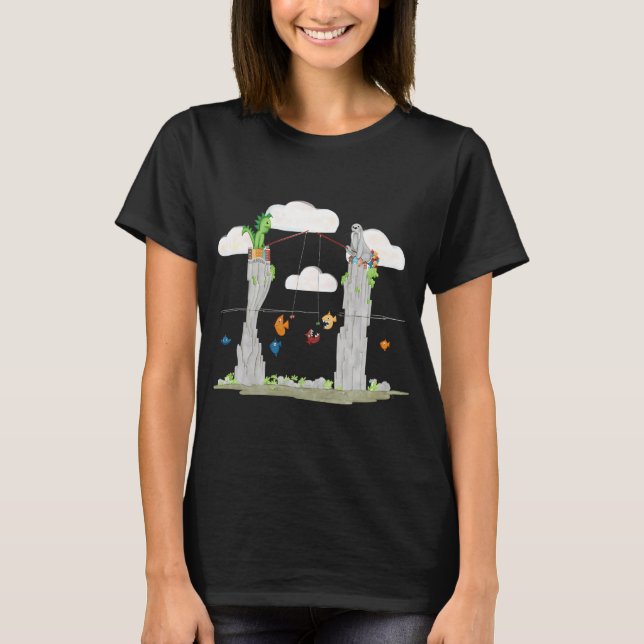 T-shirt Manchot à la pêche avec une canne à pêche (Devant)