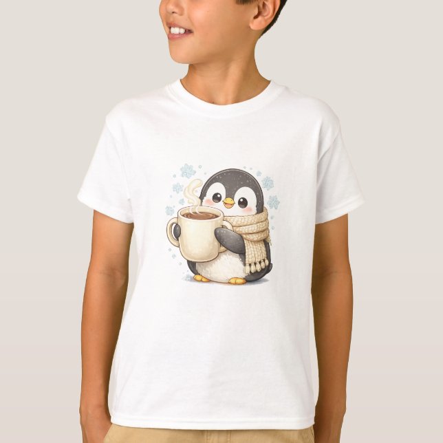 T-shirt Manchot café du matin (Devant)