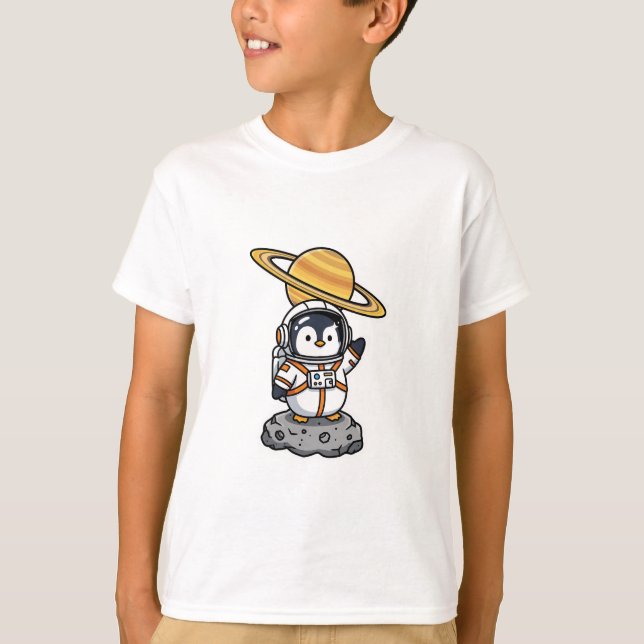 T-shirt Manchot de l'espace Astronaute Saturne Enfants (Devant)
