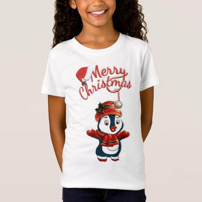 T-shirt manchot de Noël pour filles Bella (Devant)