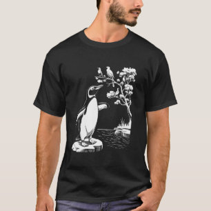 T-shirt Manchot d'observation d'oiseaux dans un cadre tran