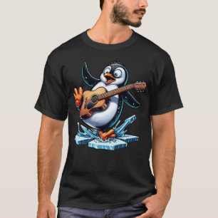 T-shirt Manchot Drôle Jouant de la Guitare sur la Glace