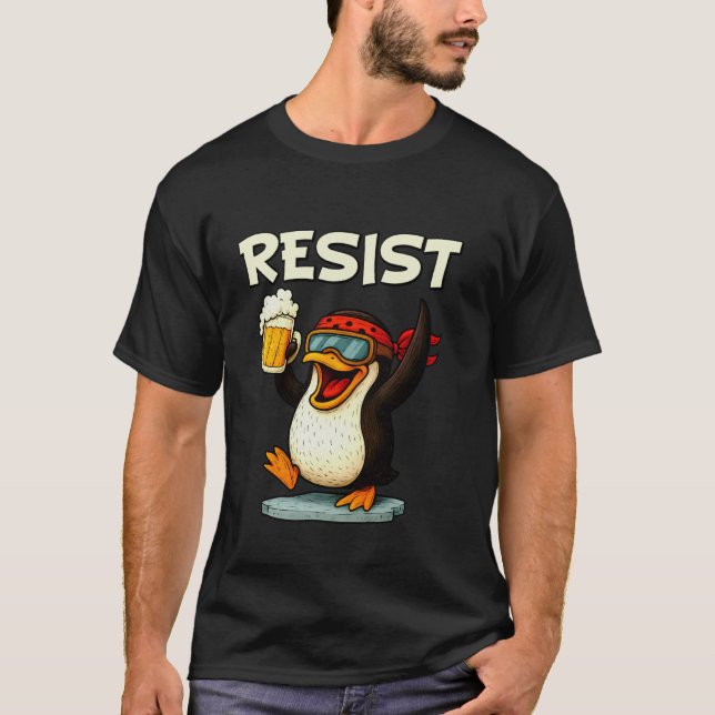 T-shirt Manchot Drôle Résiste (Devant)
