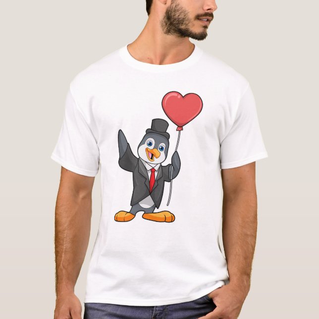 T-shirt Manchot en marié avec ballon en forme de cœur (Devant)