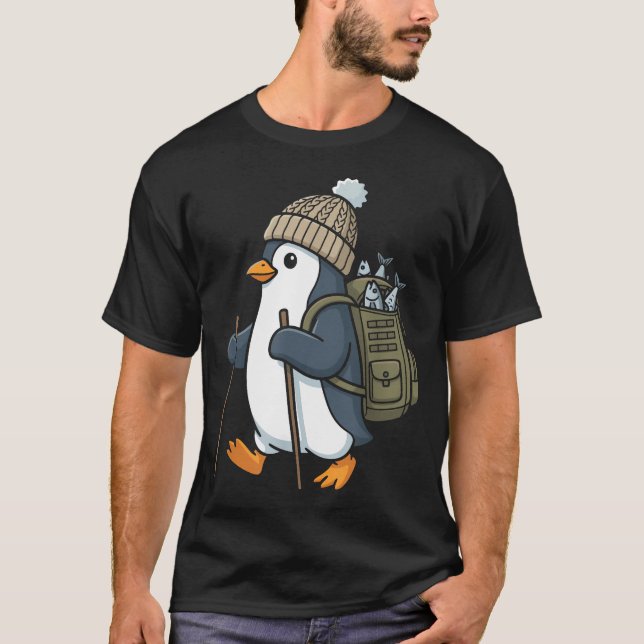 T-shirt Manchot Randonnée Drôle Mignon (Devant)