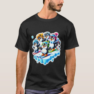 T-shirt Manchots excités skient ensemble dans une aventure