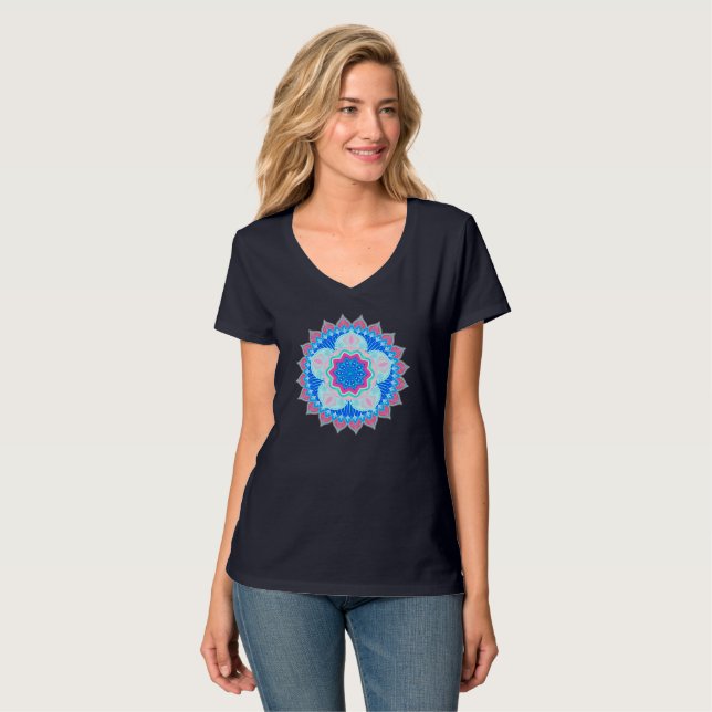 T-shirt Mandala Bleu Rose (Devant entier)