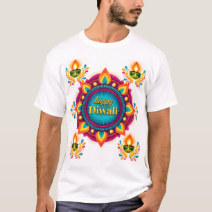 T-shirt Mandala coloré de Diwali avec des Diyas traditionn