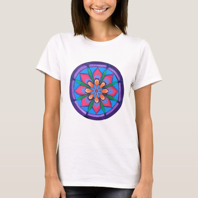 T-shirt mandala cool violet rose et vert (Devant)