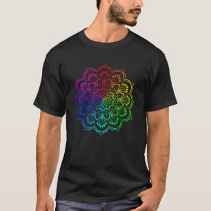 T-shirt Mandala de fleur de lotus arc-en-ciel Géométrie sa
