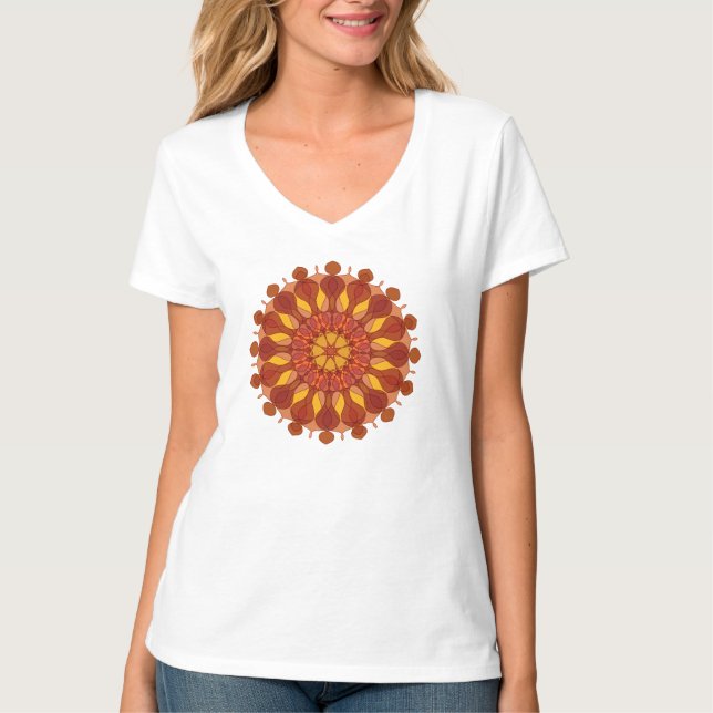 T-shirt Mandala de fleurs d'orange (Devant)
