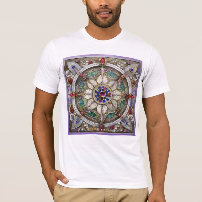 T-shirt Mandala de rubis, d'améthyste, de saphir et de per (Devant)