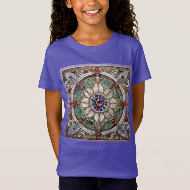 T-Shirt Mandala de rubis, d'améthyste, de saphir et de per (Devant)