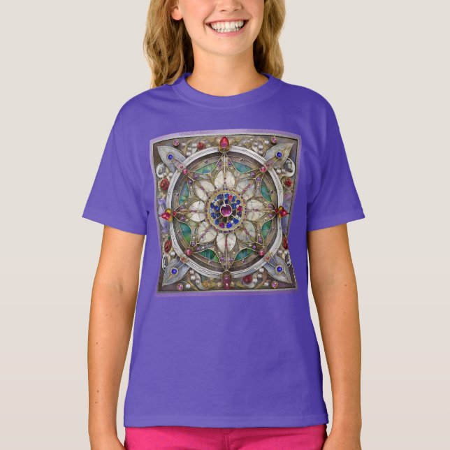 T-shirt Mandala de rubis, d'améthyste, de saphir et de per (Devant)