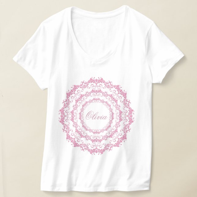 T-shirt Mandala ethnique rose floral. Nom. (Poser)