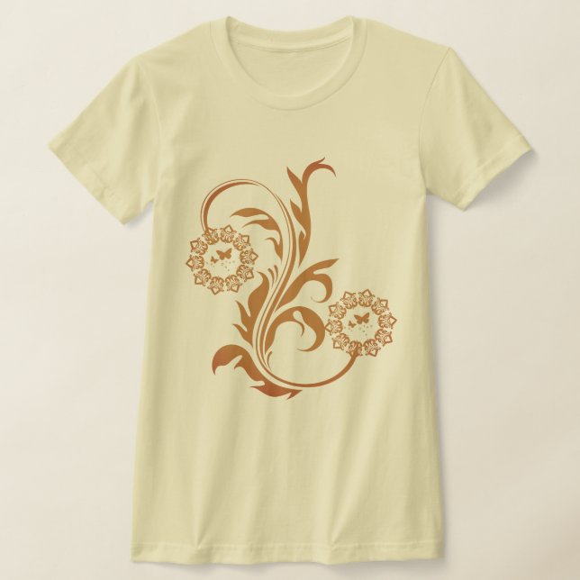 T-shirt Mandala Fleur Orné et Papillons Intrigués (Poser)