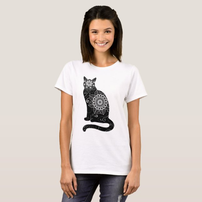 T-shirt Mandala floral de chat (Devant entier)