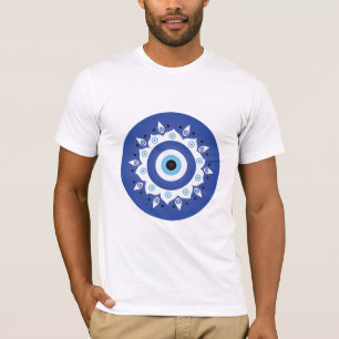 T-shirt Mandala Grec Mal Oeil Bleu Blanc
