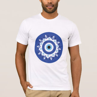 T-shirt Mandala Grec Mal Oeil Bleu Blanc