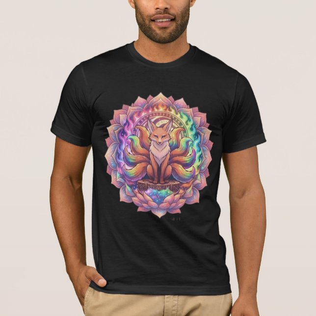 T-Shirt Mandala Kitsune Renard à Neuf Queues Arc-e (Devant)