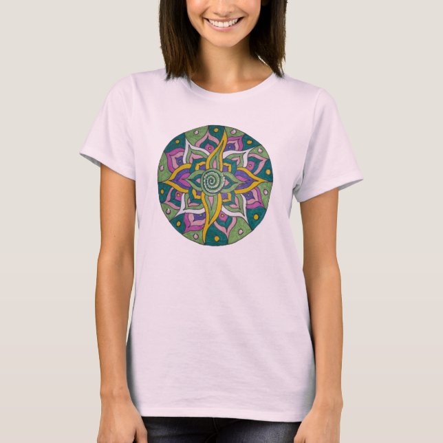 T-shirt Mandala Lotus Rose/Vert (Devant)