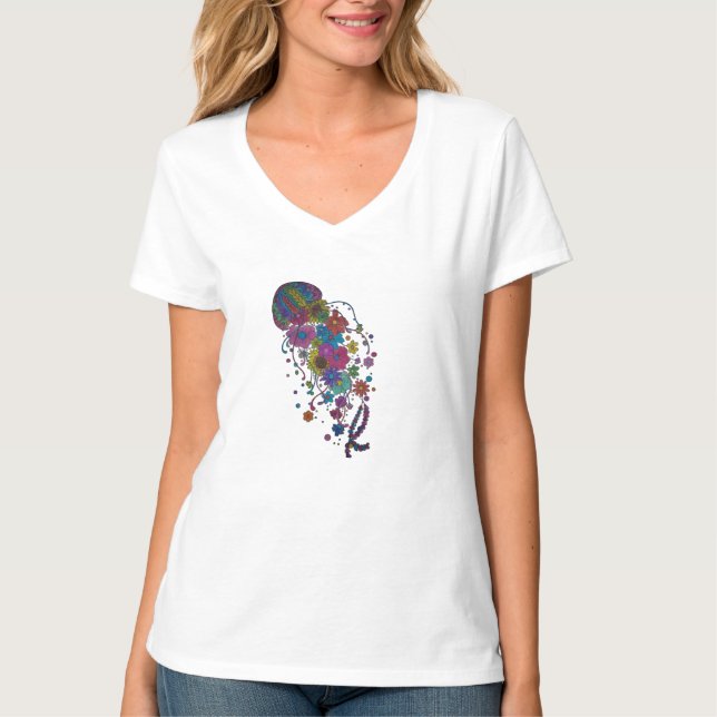 T-shirt Mandala Méduse Florale Colorée  (Devant)