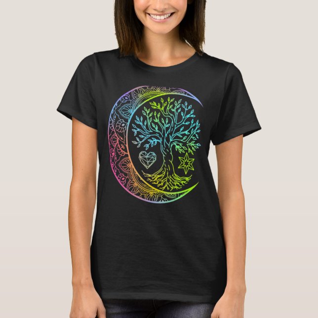 T-shirt Mandala Moon Chakra Tree Life (Devant)