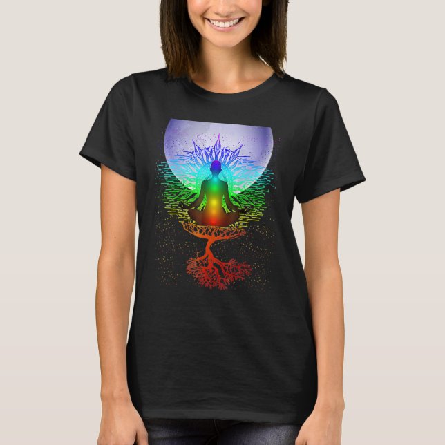 T-shirt Mandala Moon Chakra Tree Life (Devant)