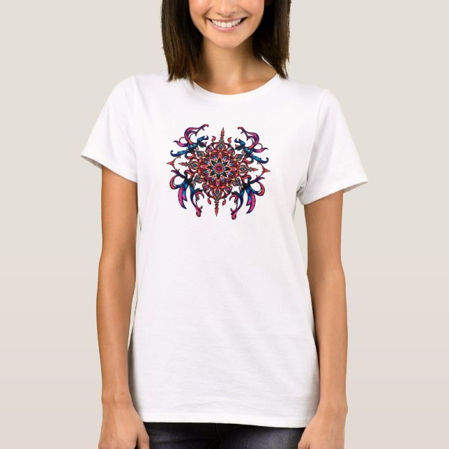 T-shirt Mandala Orné Vibrant avec des détails complexes (Devant)