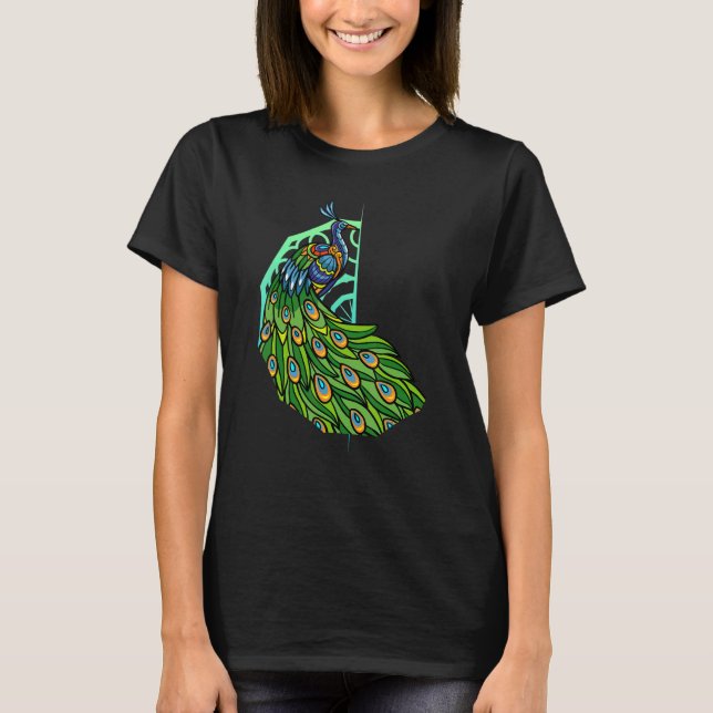 T-shirt Mandala Peacock Oiseaux mignons Graphisme animal (Devant)