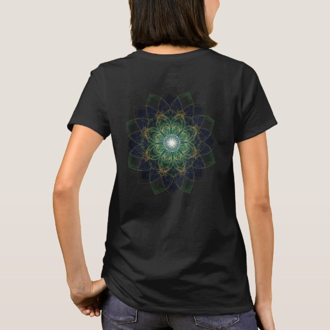 T-shirt Mandala Sagrado Cósmico: Elegancia en Oro, Esmeral (Dos)