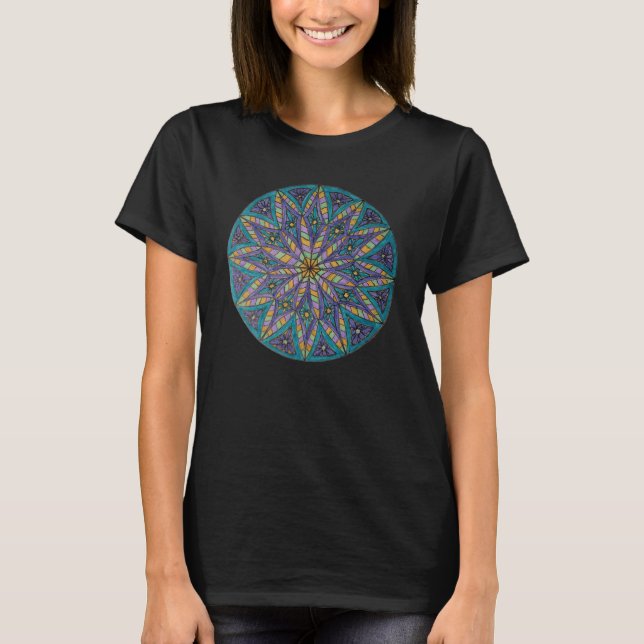 T-shirt Mandala Starburst Violet/Turquoise (Devant)