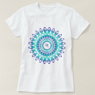 T-shirt Mandala turquoise ethnique. monogramme