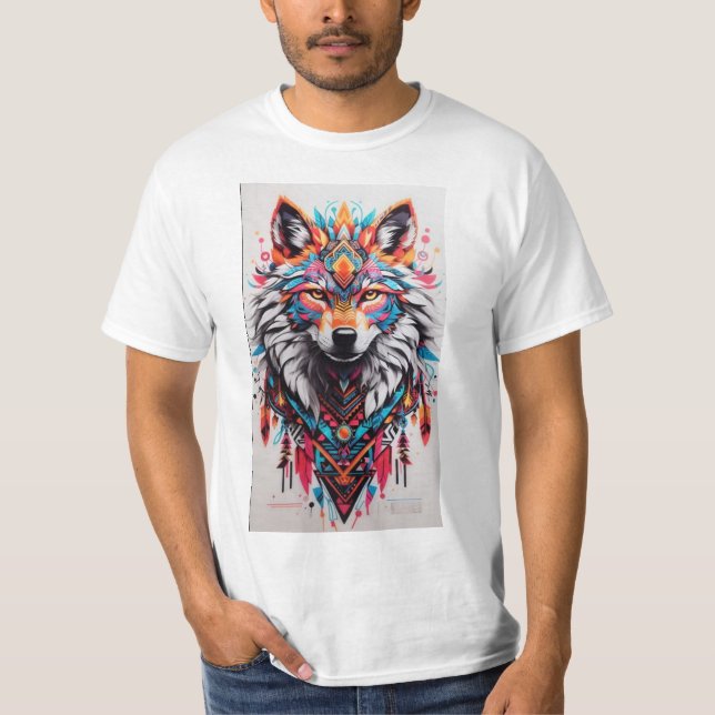 T-shirt Mandala Wolf Tribal - Vibrant et unique (Devant)