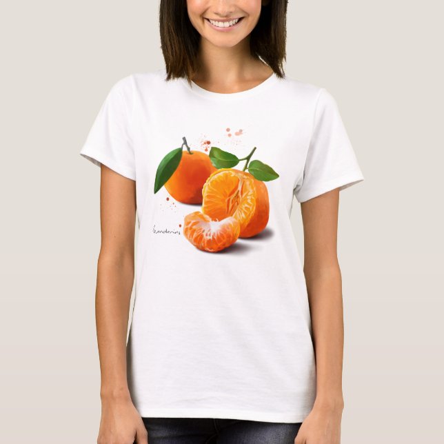 T-shirt Mandarins et éclaboussures de peinture aquarelle (Devant)