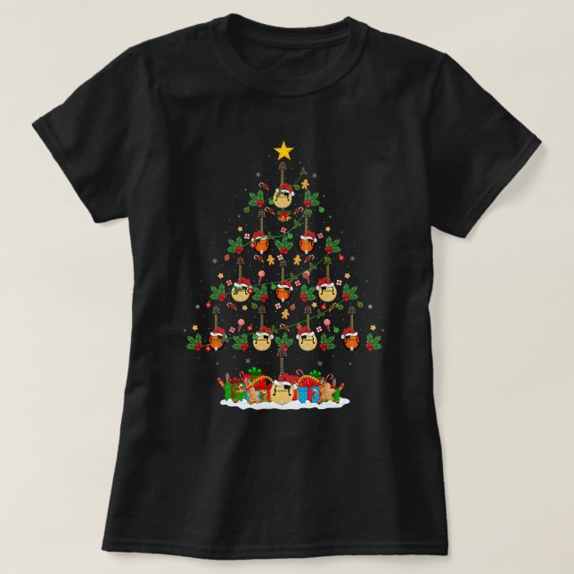 T-shirt Mandolin Lover Xmas Tree Lights drôle Père Noël Ma (Design devant)