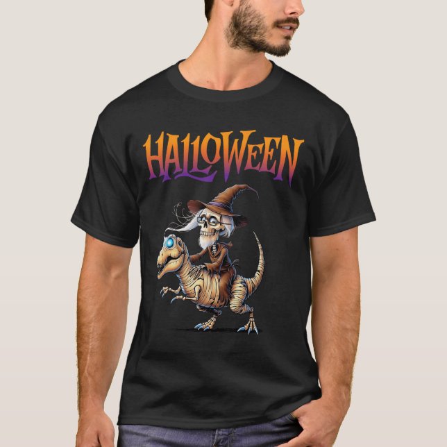 T-shirt Manège squelette T-Rex Halloween  (Devant)