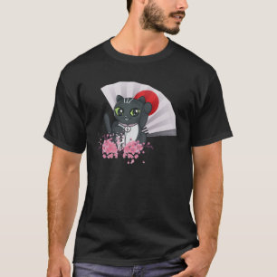 T-shirt Maneki neko 招 き 猫 Chat Lucky avec Sakura Japon Fan