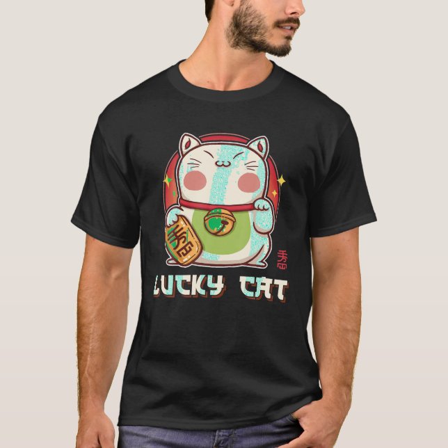 T-shirt Maneki Neko Agitant Lucky Chat Feline Lucky Kawaii (Devant)