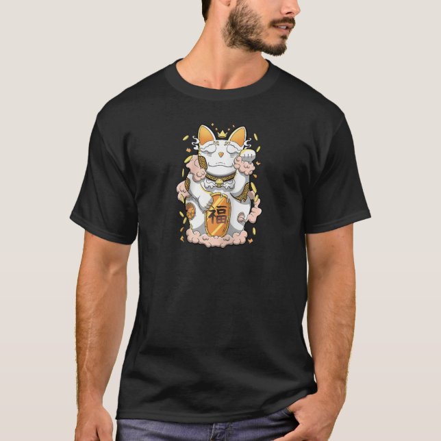 T-shirt Maneki Neko Beckoning Chat Feng Shui Chat Japonais (Devant)