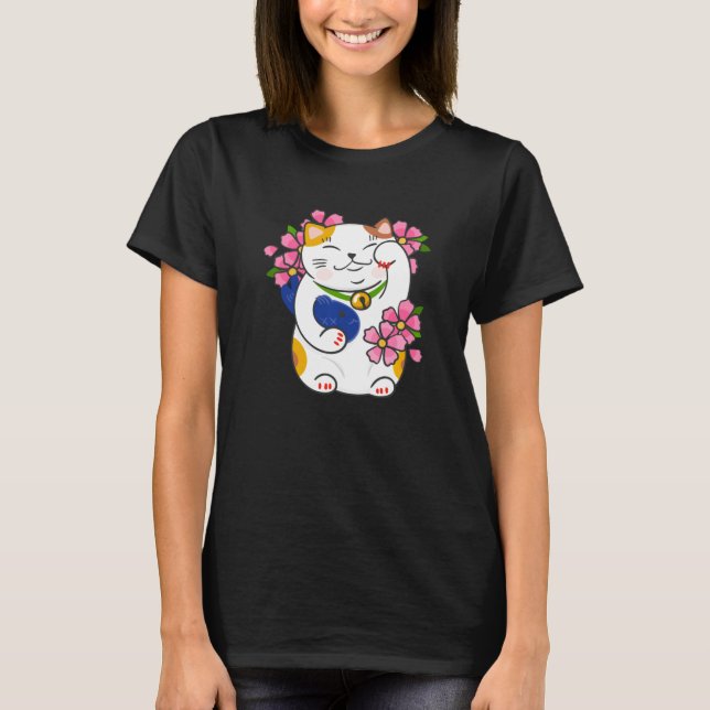 T-shirt Maneki Neko Beckoning Lucky Cat Design (Devant)