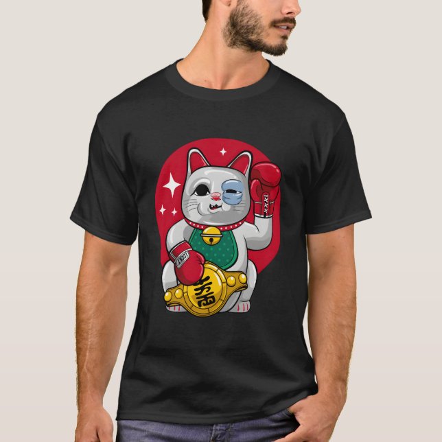 T-shirt Maneki Neko Chat de boxe malchanceux (Devant)