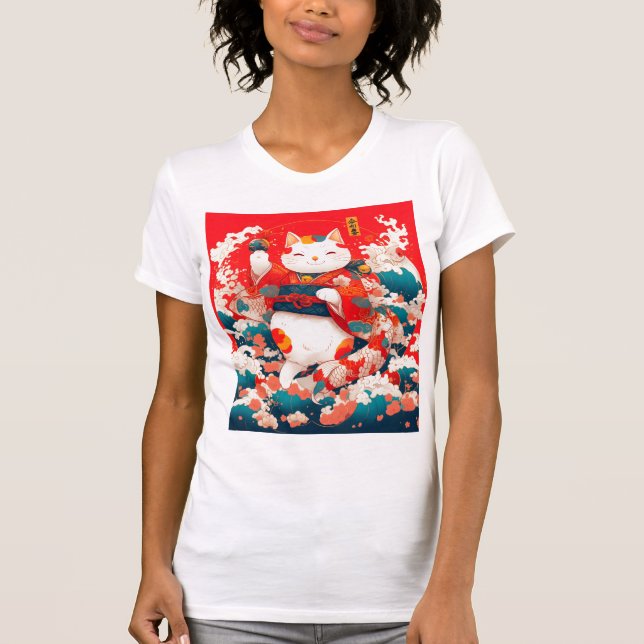 T-shirt Maneki-Neko, Chat japonais chanceux (Devant)