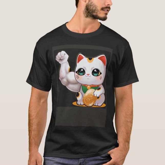 T-shirt Maneki neko lucky cat gym bro pump flex swole (Devant)
