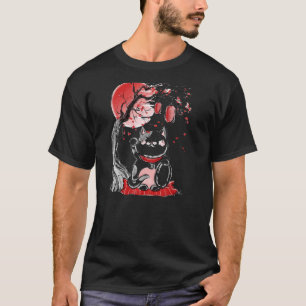 T-shirt Maneki Neko Lucky Chat agitant le bras Rouge Lune