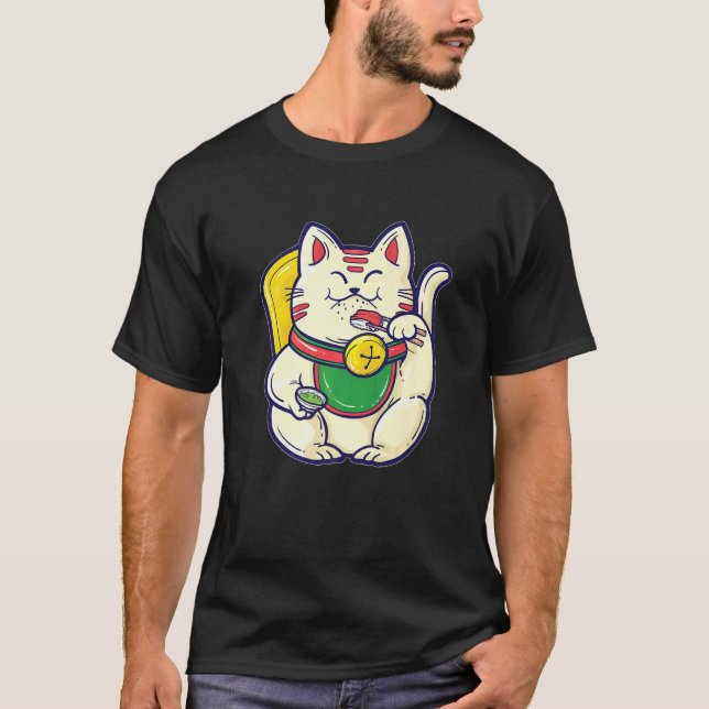 T-shirt Maneki Neko mangeant des Sushi Chance asiatique Ch (Devant)